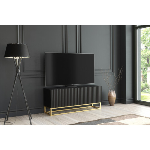 TV Unit 100cm Ripple - Black with Fluted Doors 1