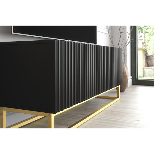 TV Unit 100cm Ripple - Black with Fluted Doors 2