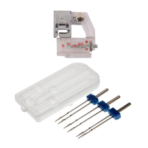 3pcs Sewing Machine  Double Twin Needles + Adjustable Bias Binder Foot