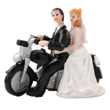Wedding Bride Groom Couple Motorcycle Resin Figurine Cake Topper Decor