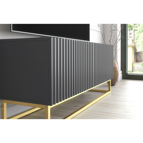 TV Unit 100cm Ripple - Dark Grey with Fluted Doors 2