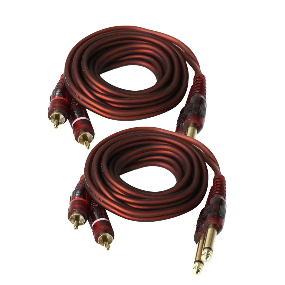 2 Pieces 1.5M 2 6.35Mm Male To 2Rca Male Stereo Audio Cable Plate Gold 6901423047488