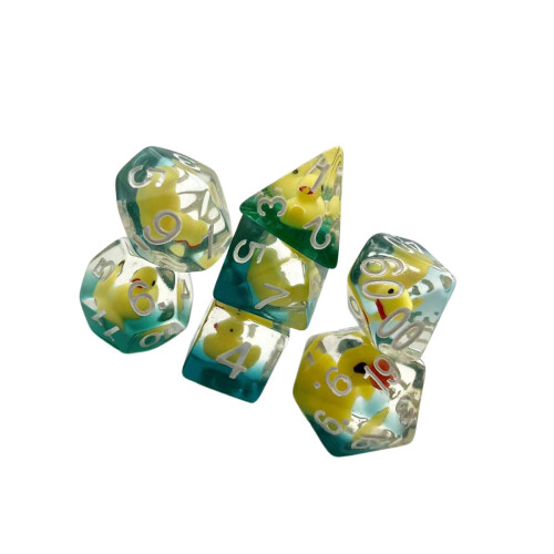 7x Acrylic Polyhedral Dices Set D4 D8 D10 D12 D20 Filled with Ducks 2