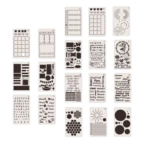 18pcs Plastic 4x7 Inch Journal Stencils for Journal Drawing Stencils S