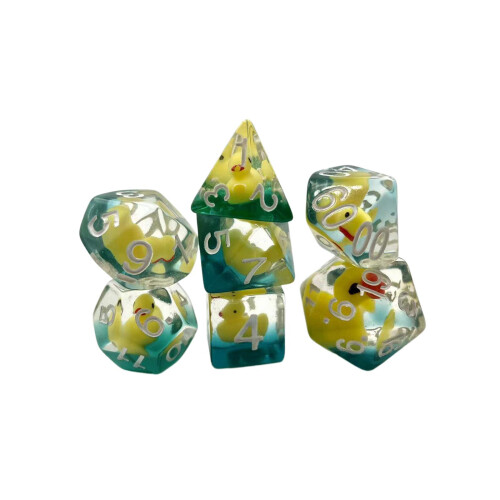 7x Acrylic Polyhedral Dices Set D4 D8 D10 D12 D20 Filled with Ducks