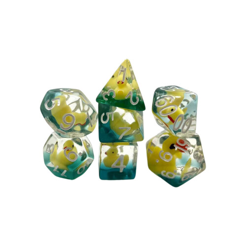 7x Acrylic Polyhedral Dices Set D4 D8 D10 D12 D20 Filled with Ducks 1