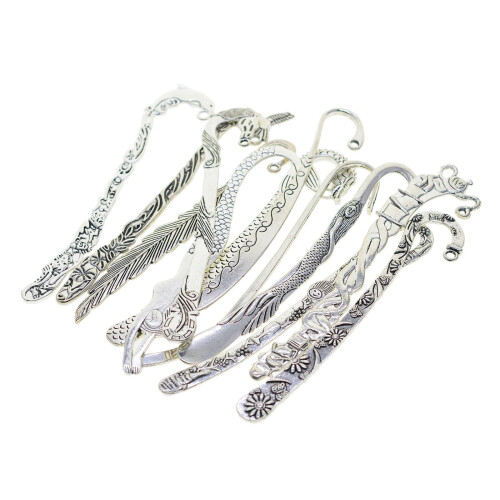 12x Bookmark Flowers Pattern Jewelry Making Pendant with Loop Hook