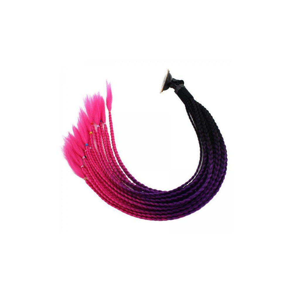 2X55cm Hair Helmet Pigtail Gradient Ponytail For Motorcycle Rose Black 6901423066748