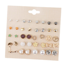 Korean Fashion 20pcs Stud Earrings Beads Artificial Pearl Flower Heart
