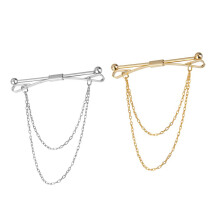 2pcs Mens Silver Gold Necktie Tie Clip Clasp Chain Tassel Collar Pin B