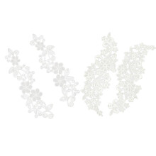 2 Pair White Floral Lace Applique Embroidered Stickers Wedding Motif