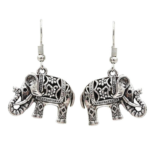 Vintage Tibetan Silver Tribe Earring Elephant Dangle Drop Hook Earring