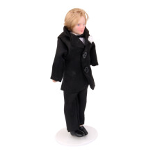 Dollhouse Miniature Porcelain Doll Groom in Black Suit