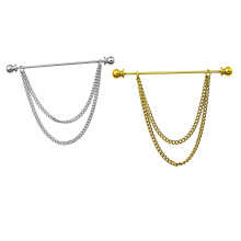 2Pcs Collar Clips with Chain Shirt Buttoned Pin Metal Mens Shirt Colla