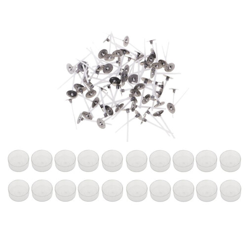 100pcs Pre-waxed Candle Wick and 20pcs Plastic Round Tealight Empty Ca 1