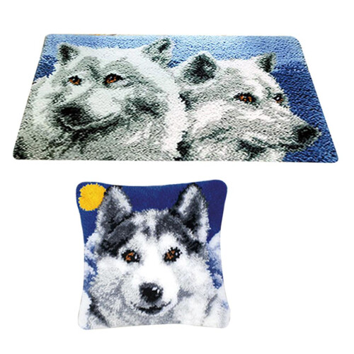Latch Hook Kits with Basic Tools Handmade Carpet Pillowcase - Wolf Pat