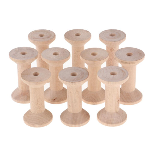 10Pcs Wooden Empty Spools for Wire Thread Bobbins Cord Coils 3.5 x 6cm 1