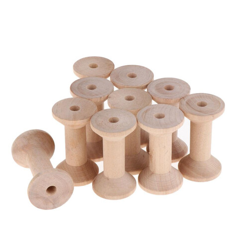 10Pcs Wooden Empty Spools for Wire Thread Bobbins Cord Coils 3.5 x 6cm 2