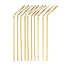 10 Pieces Reusable Metal Stainless Steel Drinking Straws Curved Gold