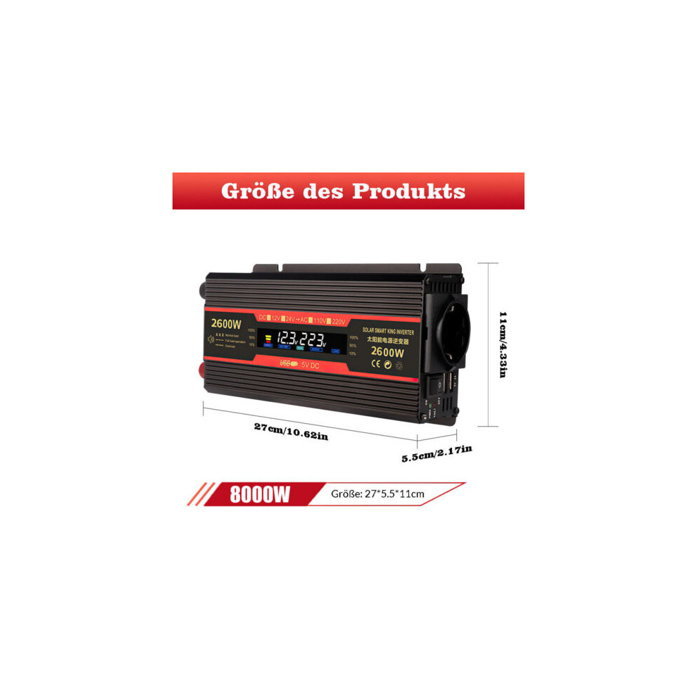 Car Inverter, 12V To 230V Power Converter, With Lcd Digital Display For Monitoring Battery Status, Aluminum Housing Ensures Durability, 6000W Peak 9405630372038