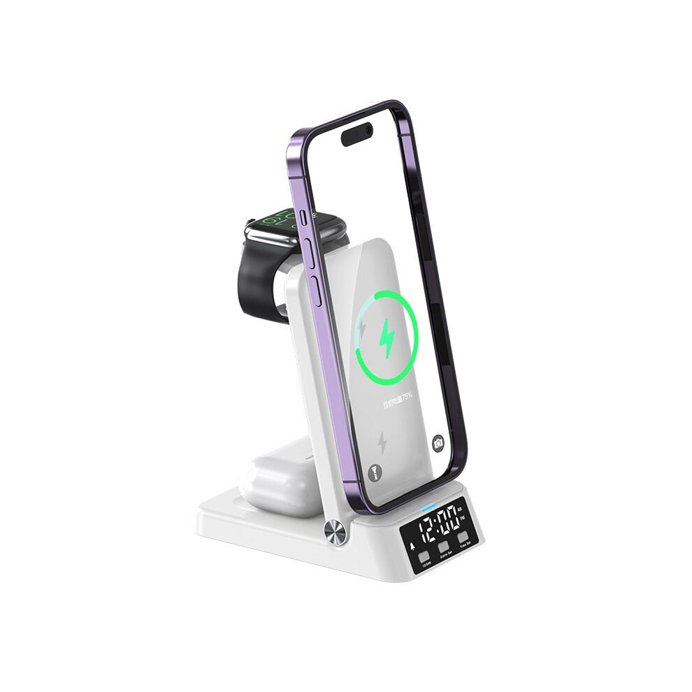 4-In-1 Wireless Charging Hub With Alarm Clock, Offers Wide Compatibility, Anti-Slip Features, Multiple Charging Protections, And An Adjustable 9358999414461