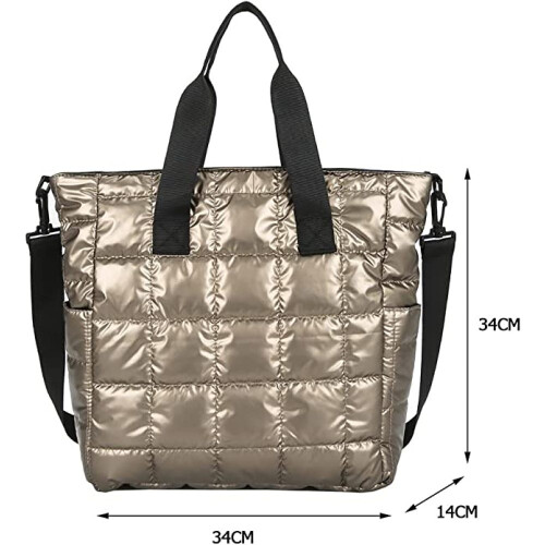 Τσάντα Tote Puffy με σχέδιο πλέγματος κεντήματος, καπιτονέ τσάντα Tote Ελαφριά 1