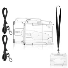 Hard Plastic Badge Holder, Crystal Clear View Id Case with Forceful Contractility Retractable Reel for Nurses Office Staff (2Pcs Card Holder + 2Pcs