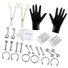 Professional Metal Body Piercing Tool Kit for Lip, Belly & Nose