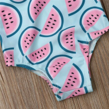 Kinder Wassermelone Druck 3D Blumen Einteiliger Badeanzug Rosa/Blau 110cm