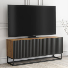 TV Unit 100cm Ripple - Oak & Black Fluted Doors