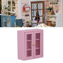 Armadio da parete in miniatura Pink 1:12 per casa delle bambole, mobili da cucina in legno decorativi