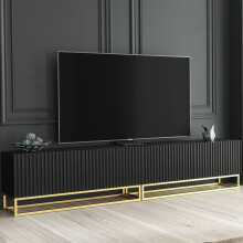 TV Unit 200cm Ripple Duo - Black with Fluted Doors
