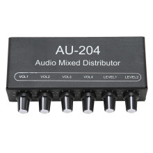 Stereo Sound Signal Mixer 2 In 4 Out 3.5mm Aluminum Alloy Black