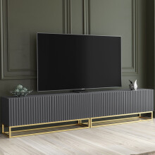 TV Unit 200cm Ripple Duo - Dark Grey with Fluted Doors