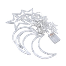 Indoor Outdoor Decoration Lights, Waterproof Star Moon Design LED String Lights with Remote Control, Battery Operated Curtain Lights for Festive