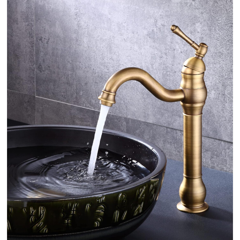 Antique Brass Finish Basin Faucet, Solid Brass Construction Deck Mounted Single Handle Control Water-Saving Aerator For Bathroom Toilet Lavatory Use 9358999414935