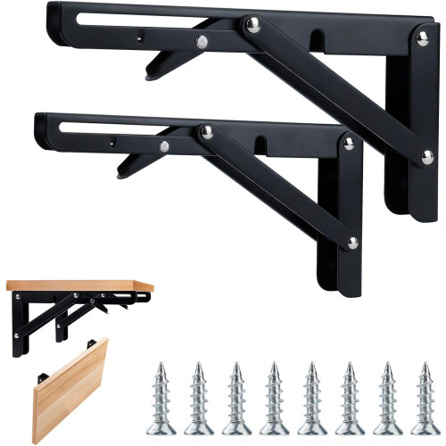 Heavy Duty Folding Shelf Brackets, Collapsible Triangle Shelf Bracket For DIY Wall Mounted Projects, Space Saving And Easy Installation