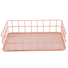 Iron Storage Basket, Rose Gold Wire Mesh Basket for Desktop Organizer, Modern and Simple Mesh Design for Clear Visibility of Contents, Space-Saving