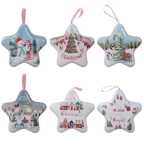 Holiday Decors Tin Box With Carry Strap Solid Metal-Style  C 1