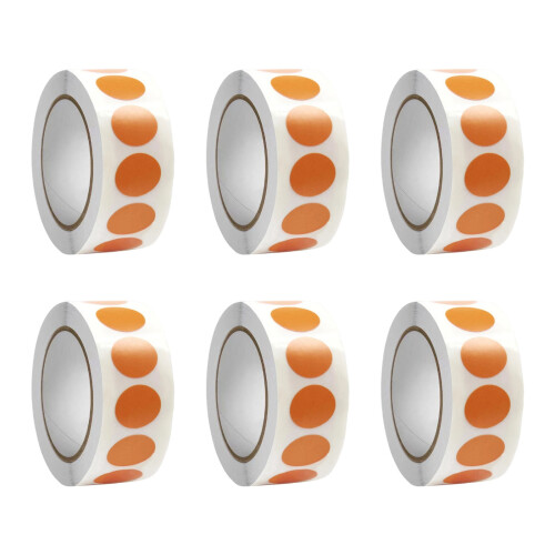 6 Rolls Round Sticker Circular Sticker Colour Coding-Orange