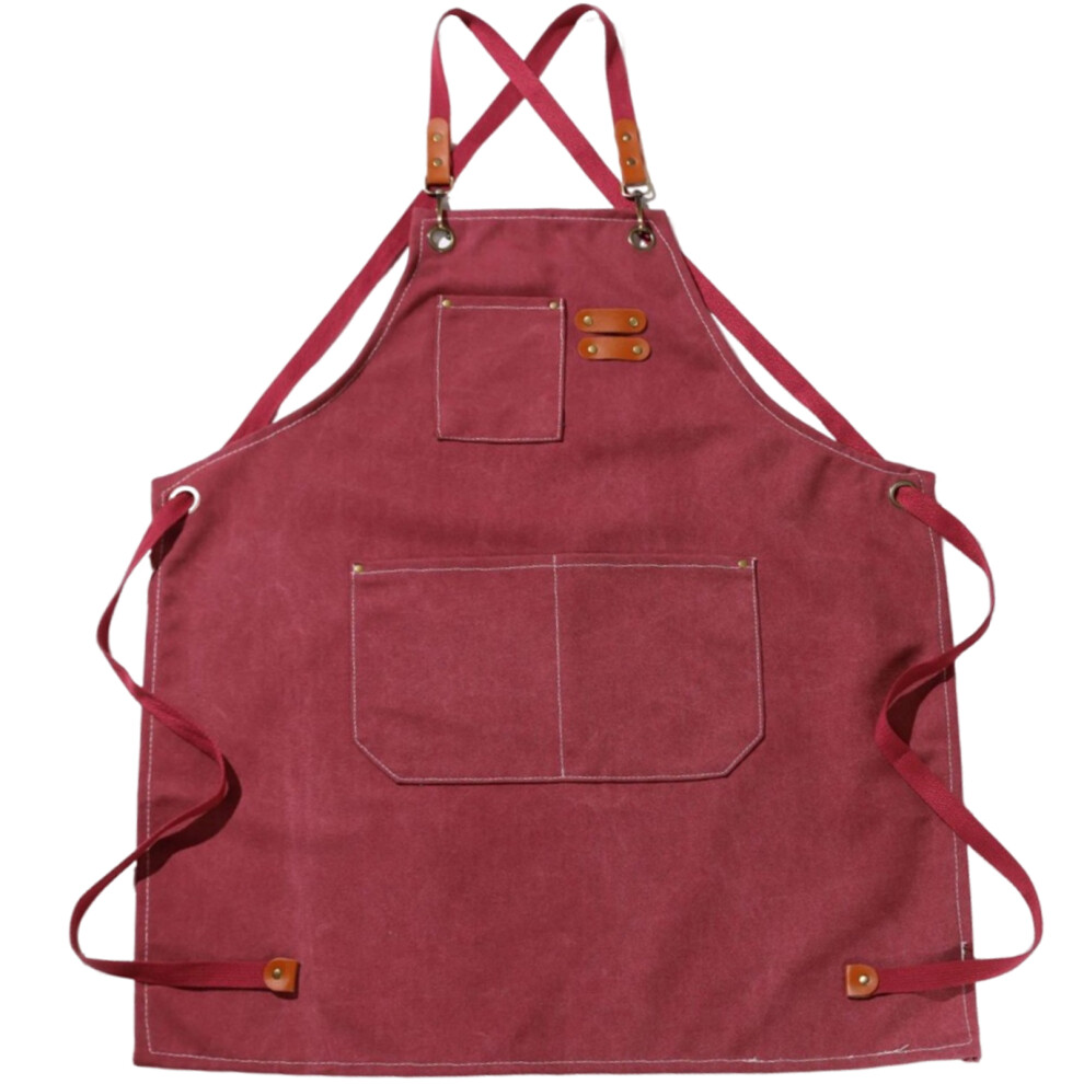 Heavy Duty Apron Thickened Canvas Apron For Coffee-Brick Red 7751000995515