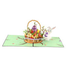 Happy Easter 3D Popup Cards Cute Bunny Egg Basket Greeting Card With