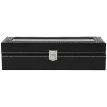Stylish Watch Display Case, 6-Slot Organizer With Clear Glass Lid, Waterproof PU Leather Exterior & Velvet Interior, Gift For Loved Ones