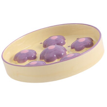 Hand Painted Cats Slow Feeder Ceramic Dish-yellow purple
