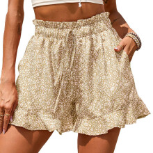 Pantaloncini da spiaggia casual da donna, pantaloncini a gamba larga e fluidi con tasche, pantaloncini a vita alta in chiffon effetto lino con