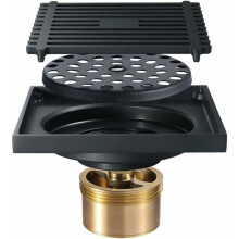 Ralo quadrado para chuveiro, ideal para banheiros contemporâneos. Fabricado em aço inoxidável SUS304 com acabamento preto fosco e tampa removível