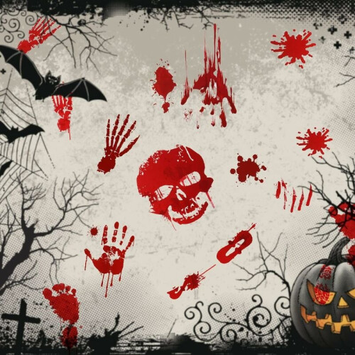 Διακοσμήσεις για τρομακτικά πάρτι για το Halloween, αυτοκόλλητα PVC με θέμα τρόμου για 1