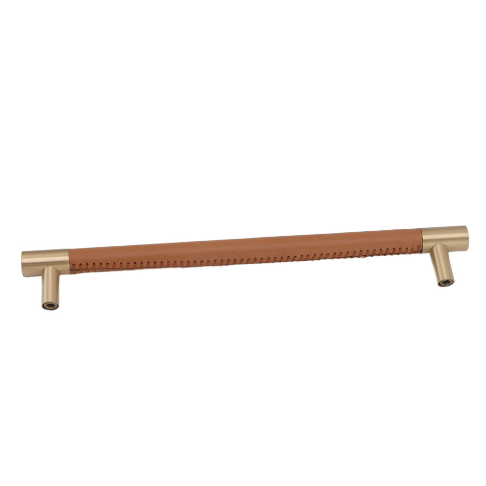 Luxury 224Mm Leather Brass Cup Drawer Pull Light Brown Wardrobe Handle 4951372233748