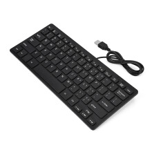Teclado compacto, design fino, mini teclado portátil, moderno e leve, economiza espaço, conexão USB plug and play, layout QWERTY, posição