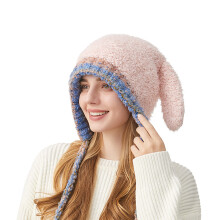 Chapeau de lapin en fourrure avec oreilles, couvre-chef-Rose